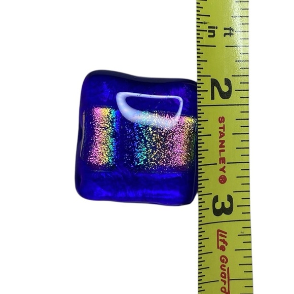 Dichroic Glass PENDANT Rainbow, Gold Slide, Blue, Pink, & Gold Tie Dye Prism. - Picture 5 of 5